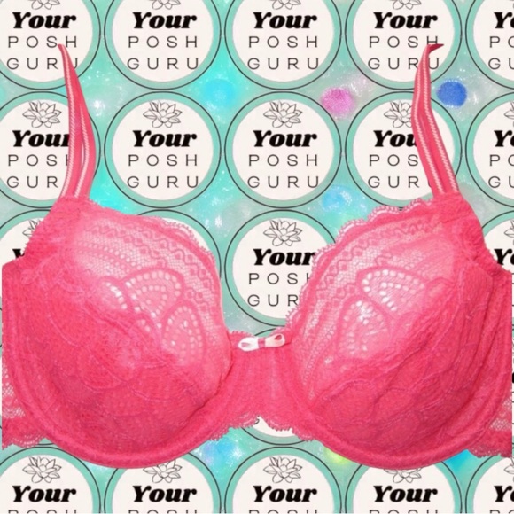 💕VS 32D Push w/o Padding Hot Barbie Pink Lace Floral Demi Comfty Push-up Bra 💕 - Picture 1 of 5
